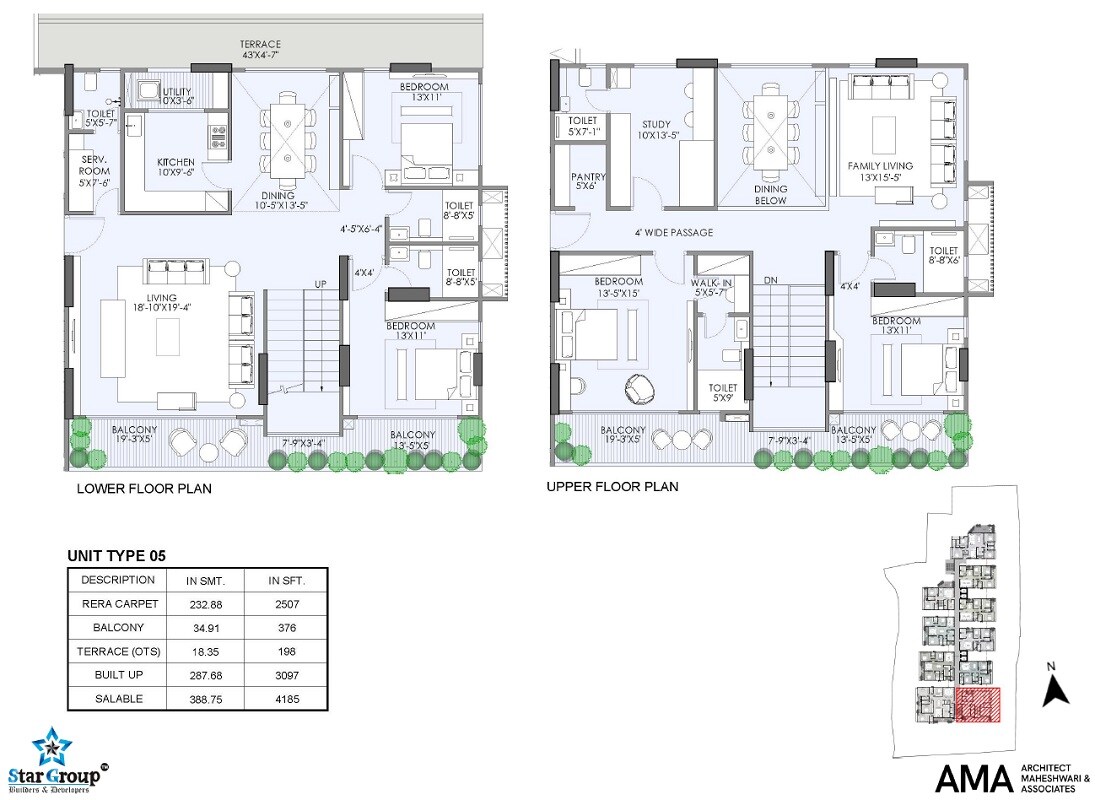 Floor plan of 4 BHK 4185 Sq. Ft. Apartment in Star Islands, Jaipur