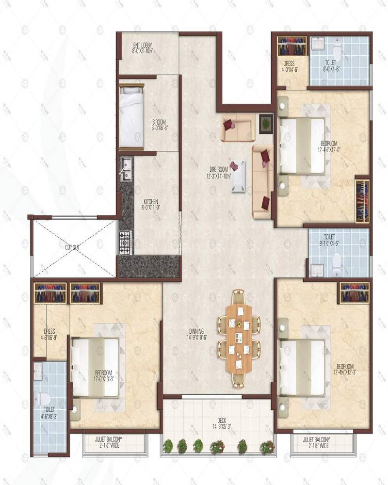 Floor plan of 4 BHK 2075 Sq. Ft. Apartment in Studio Guru Kripa Aaradhana, Jaipur