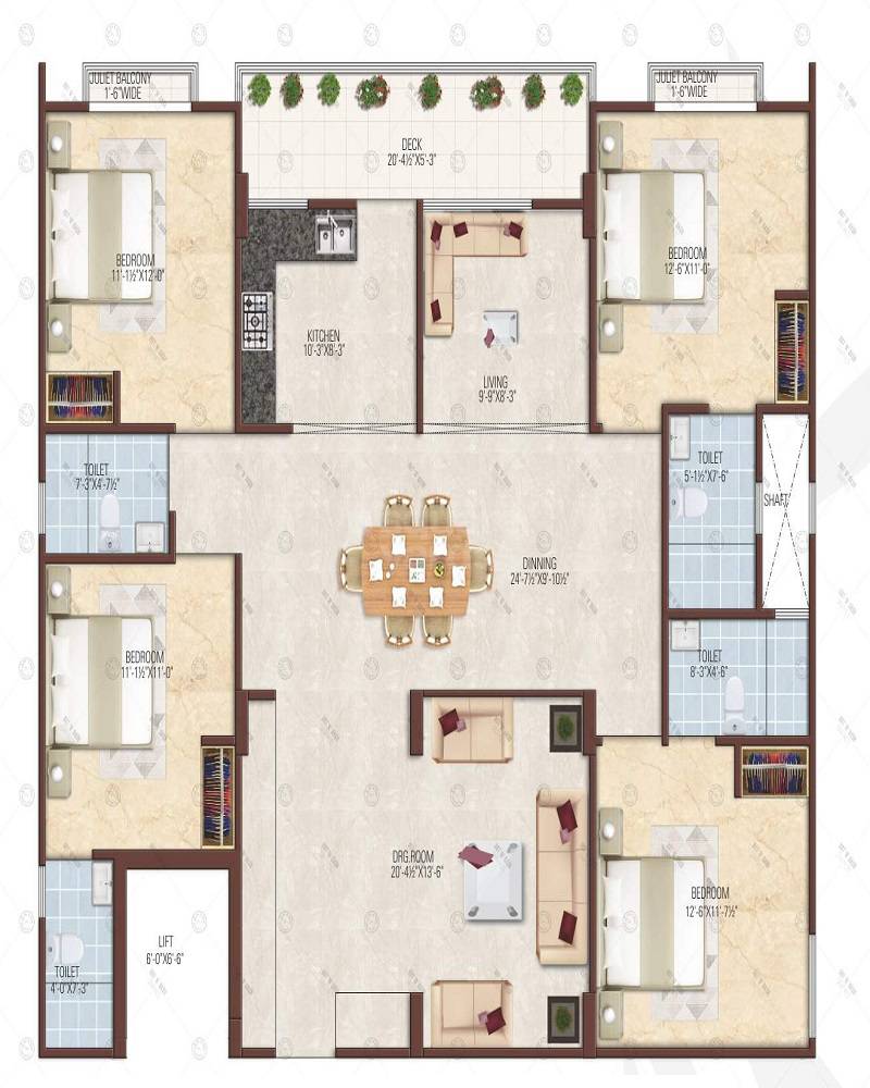 Floor plan of 4 BHK 2534 Sq. Ft. Apartment in Studio Guru Kripa Aaradhana, Jaipur