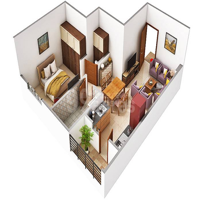 Floor plan of 1 BHK 440 Sq. Ft. Apartment in Suman Snehachanda, Jaipur