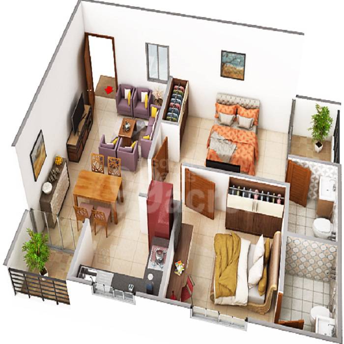 Floor plan of 2 BHK 599 Sq. Ft. Apartment in Suman Snehachanda, Jaipur