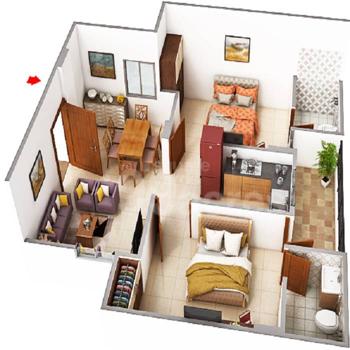 2 BHK 612 Sq. Ft. Apartment