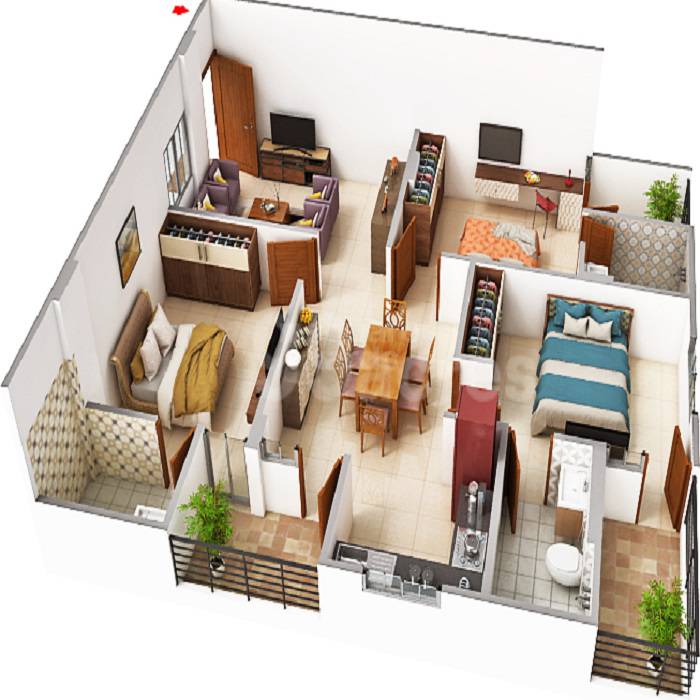 Floor plan of 3 BHK 892 Sq. Ft. Apartment in Suman Snehachanda, Jaipur