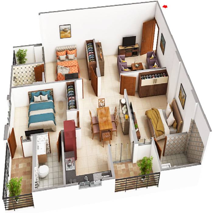 Floor plan of 3 BHK 896 Sq. Ft. Apartment in Suman Snehachanda, Jaipur