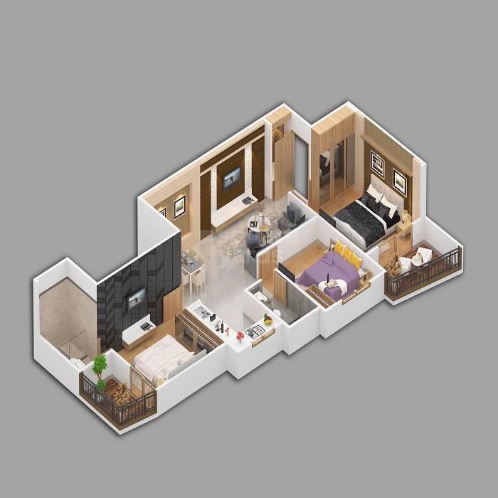 Floor plan of 3 BHK 886 Sq. Ft. Apartment in Tanishk Kanak Vrinda Heights, Jaipur