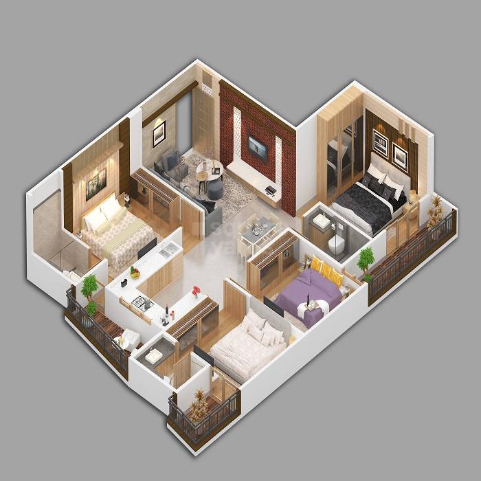 Floor plan of 4 BHK 1022 Sq. Ft. Apartment in Tanishk Kanak Vrinda Heights, Jaipur