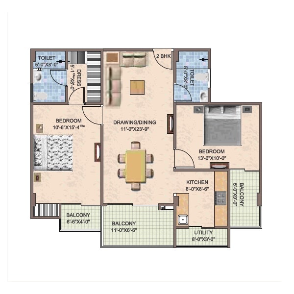 2 BHK 1371 Sq. Ft. Apartment