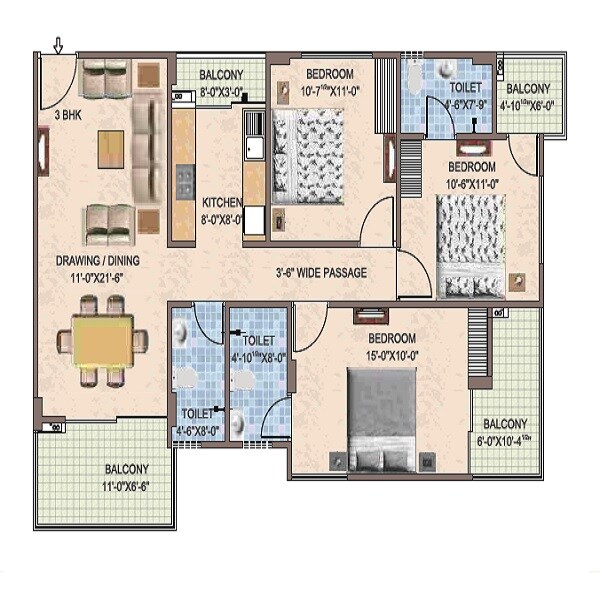 3 BHK 1671 Sq. Ft. Apartment