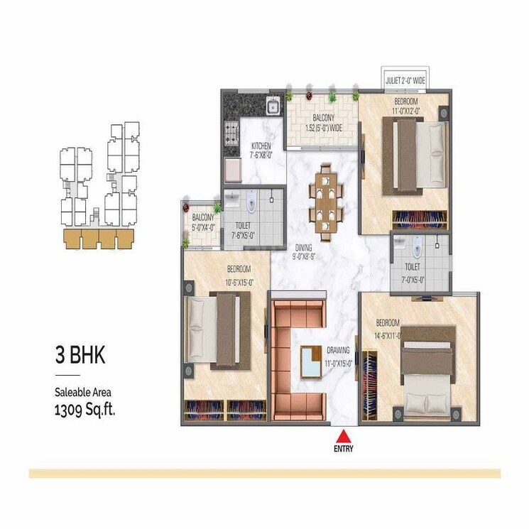 Other, the-century-elite 3 Bedroom 1325 Sq.Ft. Apartment In Bhankrota Jaipur 8876858