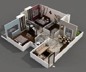 Floor plan of 2 BHK 1227 Sq. Ft. Apartment in The Oasis, Jaipur