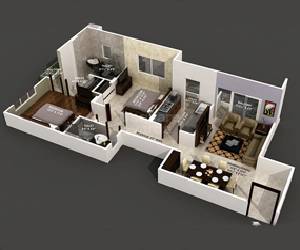 Floor plan of 2 BHK 1335 Sq. Ft. Apartment in The Oasis, Jaipur