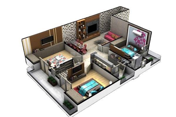 Floor plan of 3 BHK 969 Sq. Ft. Apartment in Tirupati The Elegant, Jaipur