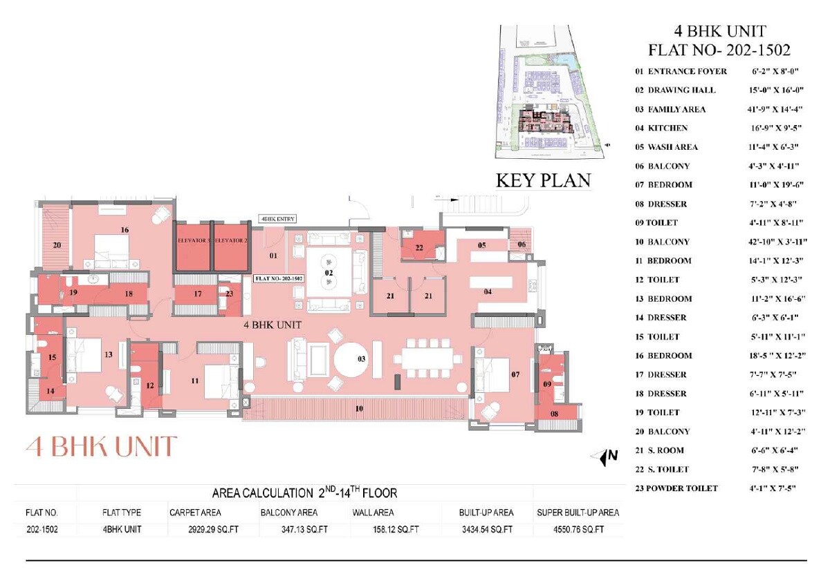 Floor plan of 4 BHK 4551 Sq. Ft. Apartment in Trimurty The Generals Retreat, Jaipur