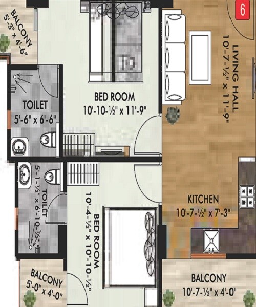 Floor plan of 2 BHK 1032 Sq. Ft. Apartment in Triveni Kripa Golden Leaf, Jaipur