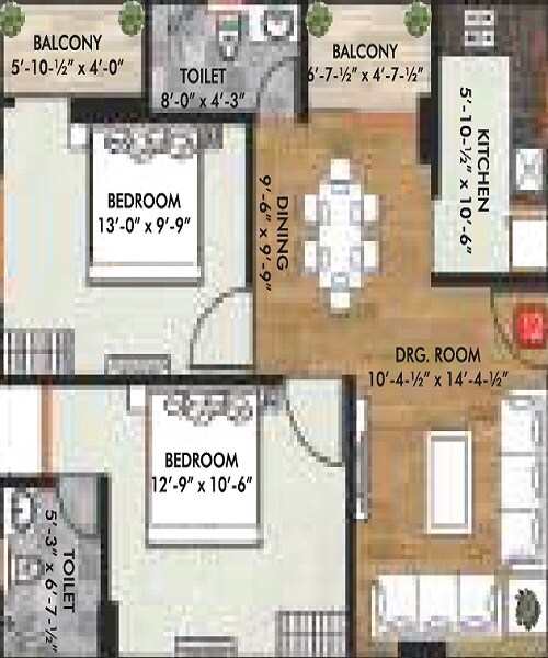 Floor plan of 2 BHK 831 Sq. Ft. Apartment in Triveni Kripa Golden Leaf, Jaipur