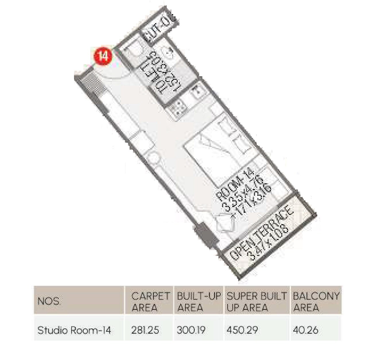 Floor plan of 450 Sq. Ft. Studio in Turban Business Park, Jaipur