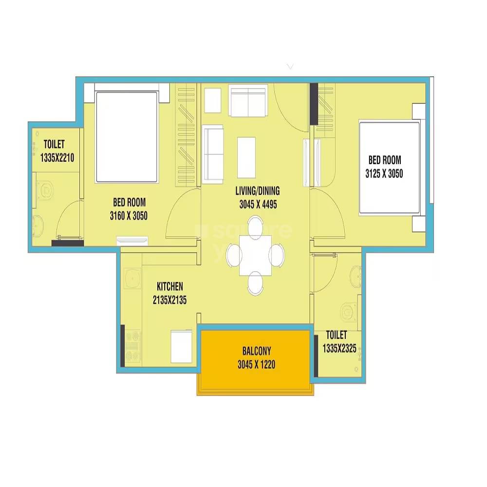 Floor plan of 2 BHK 486 Sq. Ft. Apartment in Udayraj Apartments, Jaipur