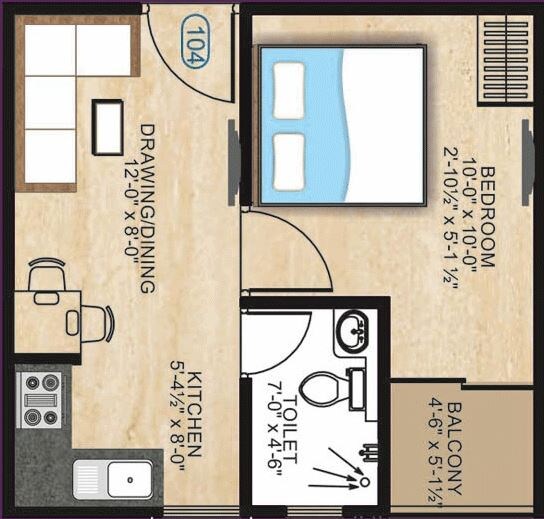 Floor plan of 1 BHK 464 Sq. Ft. Apartment in UDB Indus, Jaipur