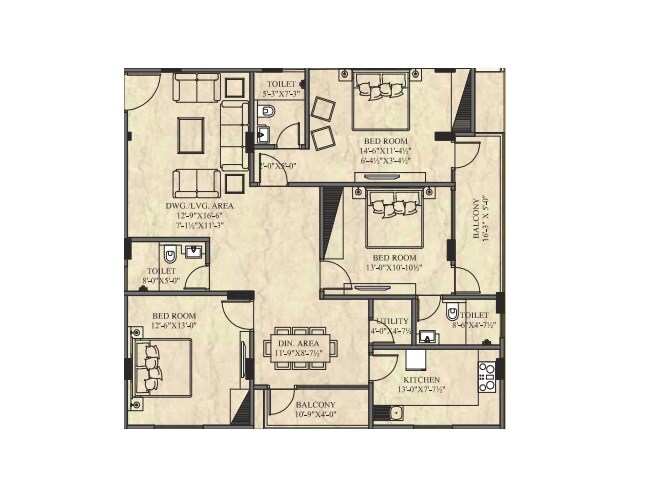 Floor plan of 3 BHK 2113 Sq. Ft. Apartment in UDB Indus, Jaipur