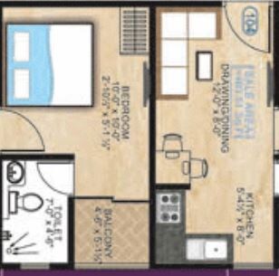 Floor plan of 1 BHK 458 Sq. Ft. Apartment in UDB Studio Suite, Jaipur