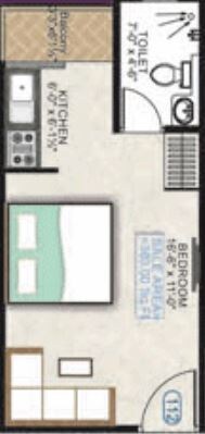 Floor plan of 361 Sq. Ft. Studio in UDB Studio Suite, Jaipur