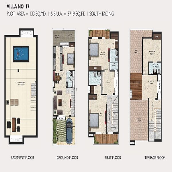Floor plan of 3 BHK 1197 Sq. Ft. Villa in UDB Villa Grande, Jaipur