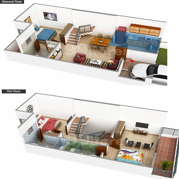 Floor plan of 3 BHK 810 Sq. Ft. Villa in Unicorn Valley, Jaipur