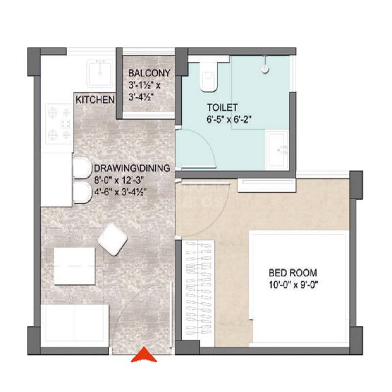 1 BHK 374 Sq. Ft. Apartment