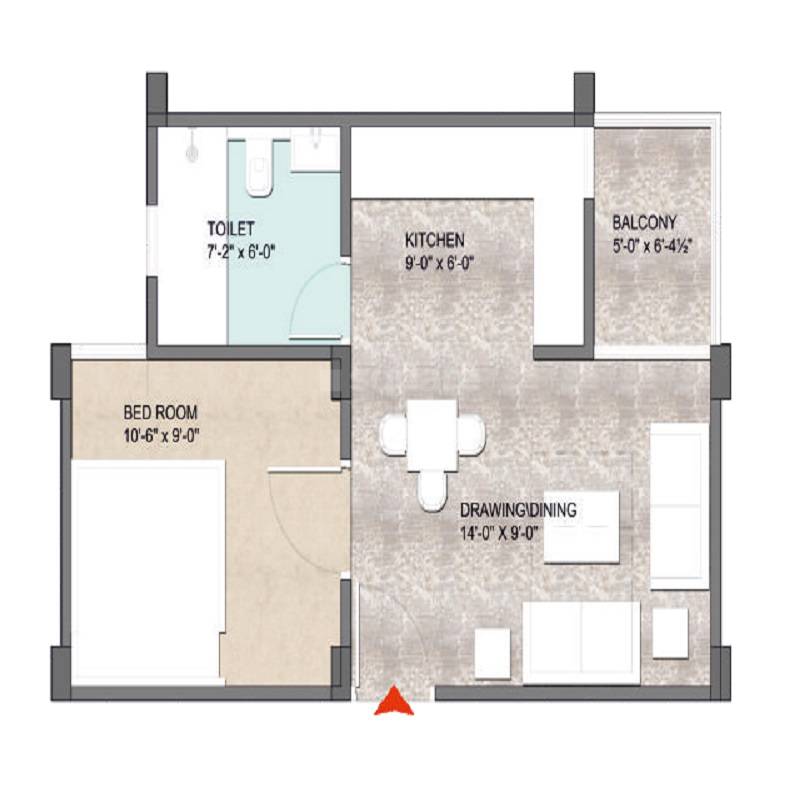 Floor plan of 1 BHK 467 Sq. Ft. Apartment in Unique Abhinandan, Jaipur