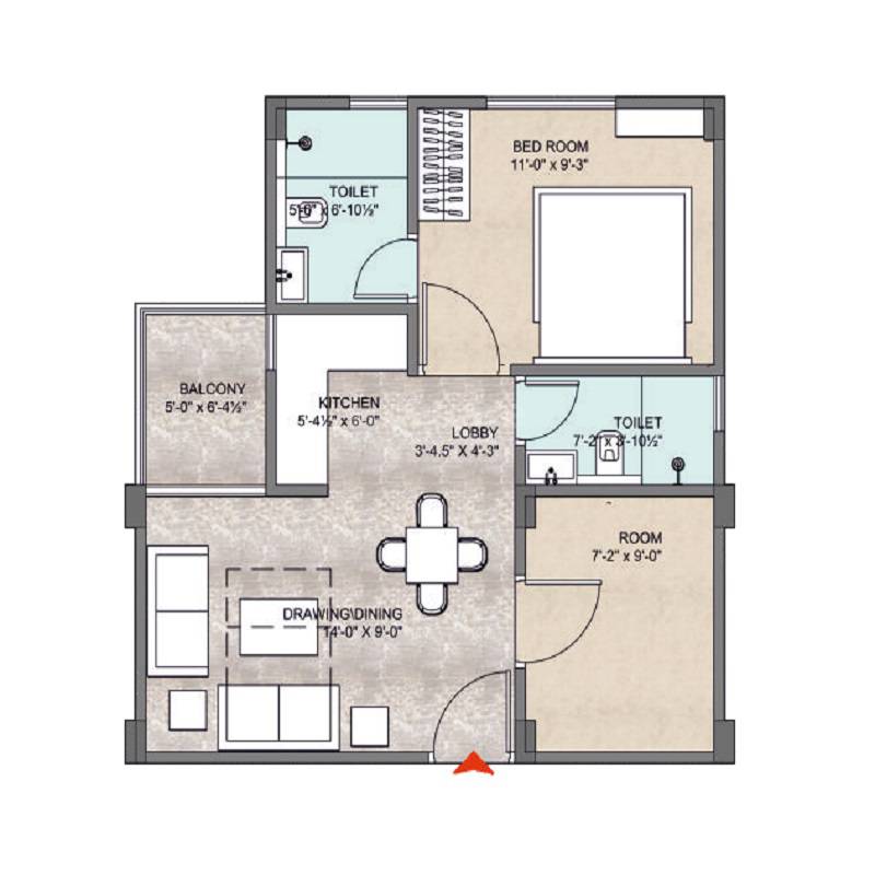 Floor plan of 2 BHK 560 Sq. Ft. Apartment in Unique Abhinandan, Jaipur