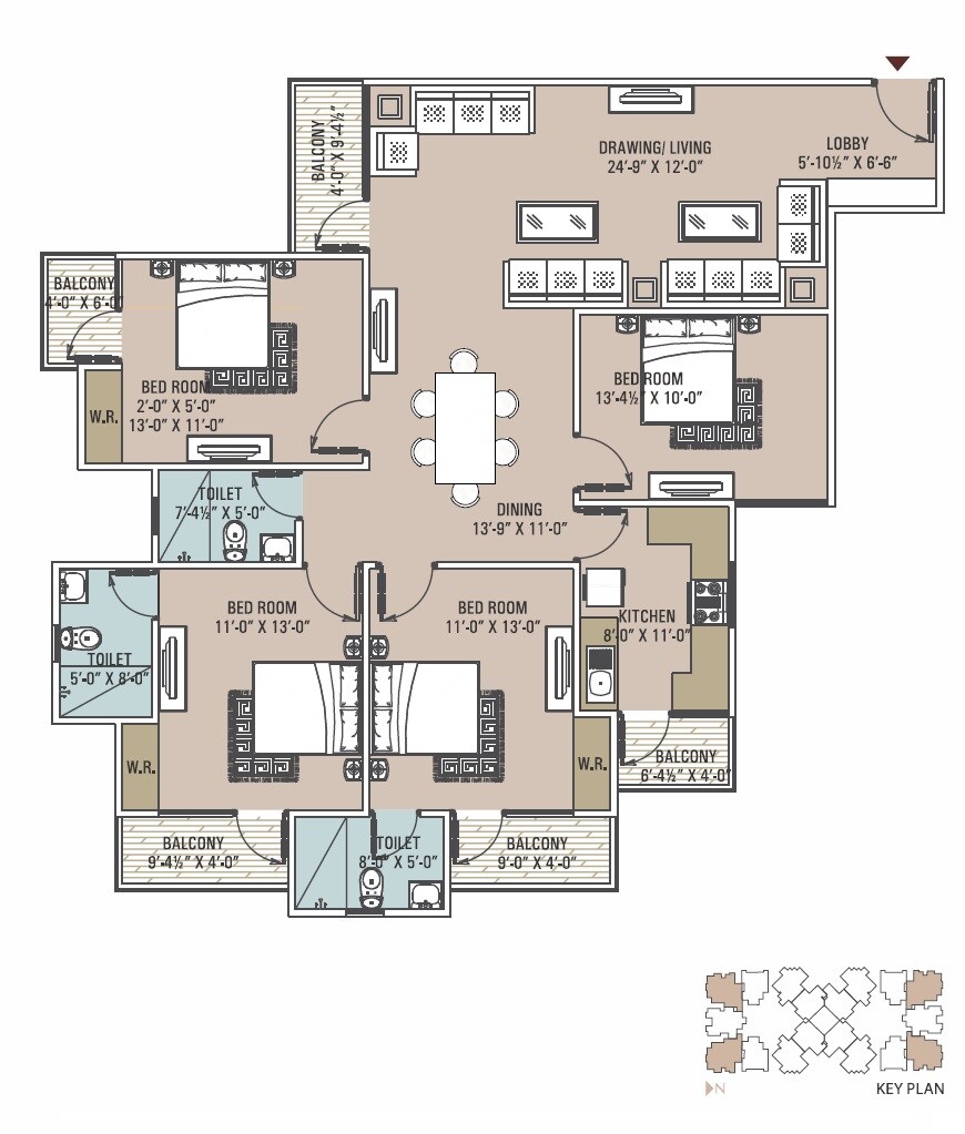 Floor plan of 4 BHK Apartment - 2054 sq. ft. in Unique Emporia, Jaipur