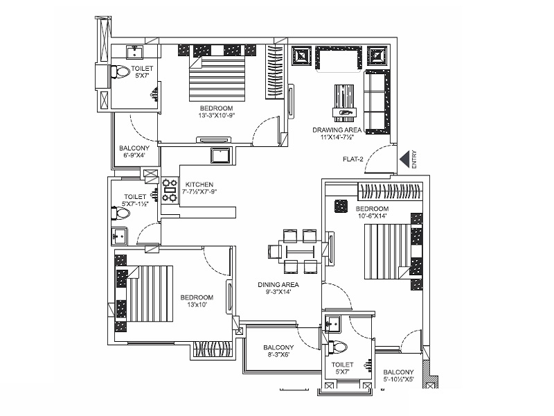 3 BHK 1518 Sq. Ft. Apartment in Unique Prime