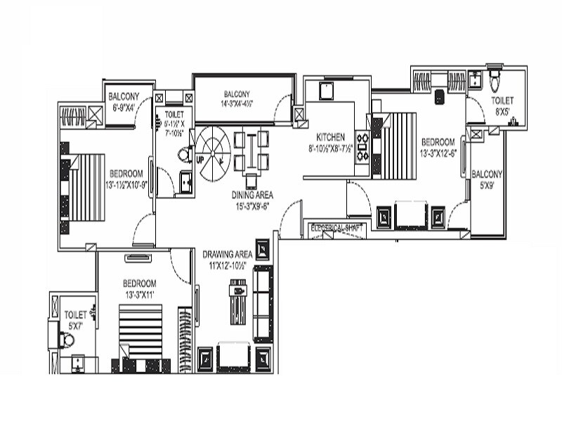 3 BHK 2501 Sq. Ft. Apartment