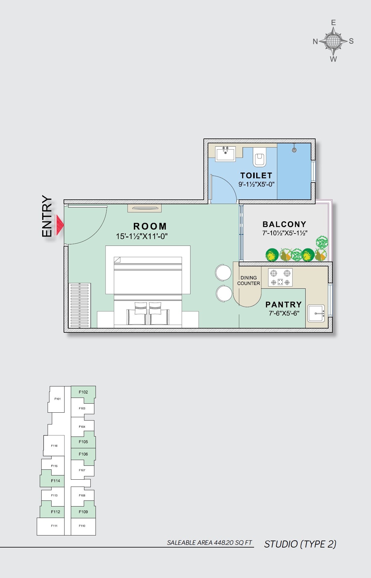 Floor plan of 1 BHK 448 Sq. Ft. Apartment in Unique Vidhyadeep, Jaipur