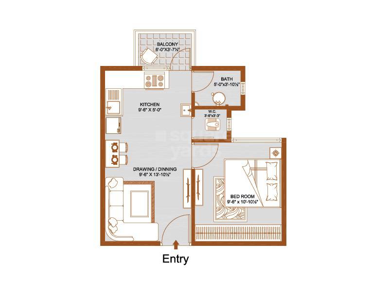 Floor plan of 1 BHK 465 Sq. Ft. Apartment in Unnati Nilay, Jaipur
