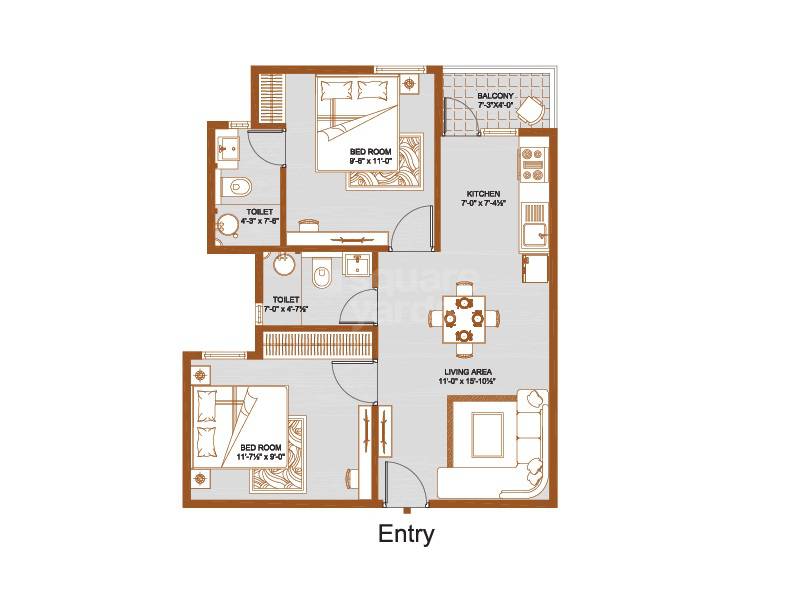 2 BHK 750 Sq. Ft. Apartment