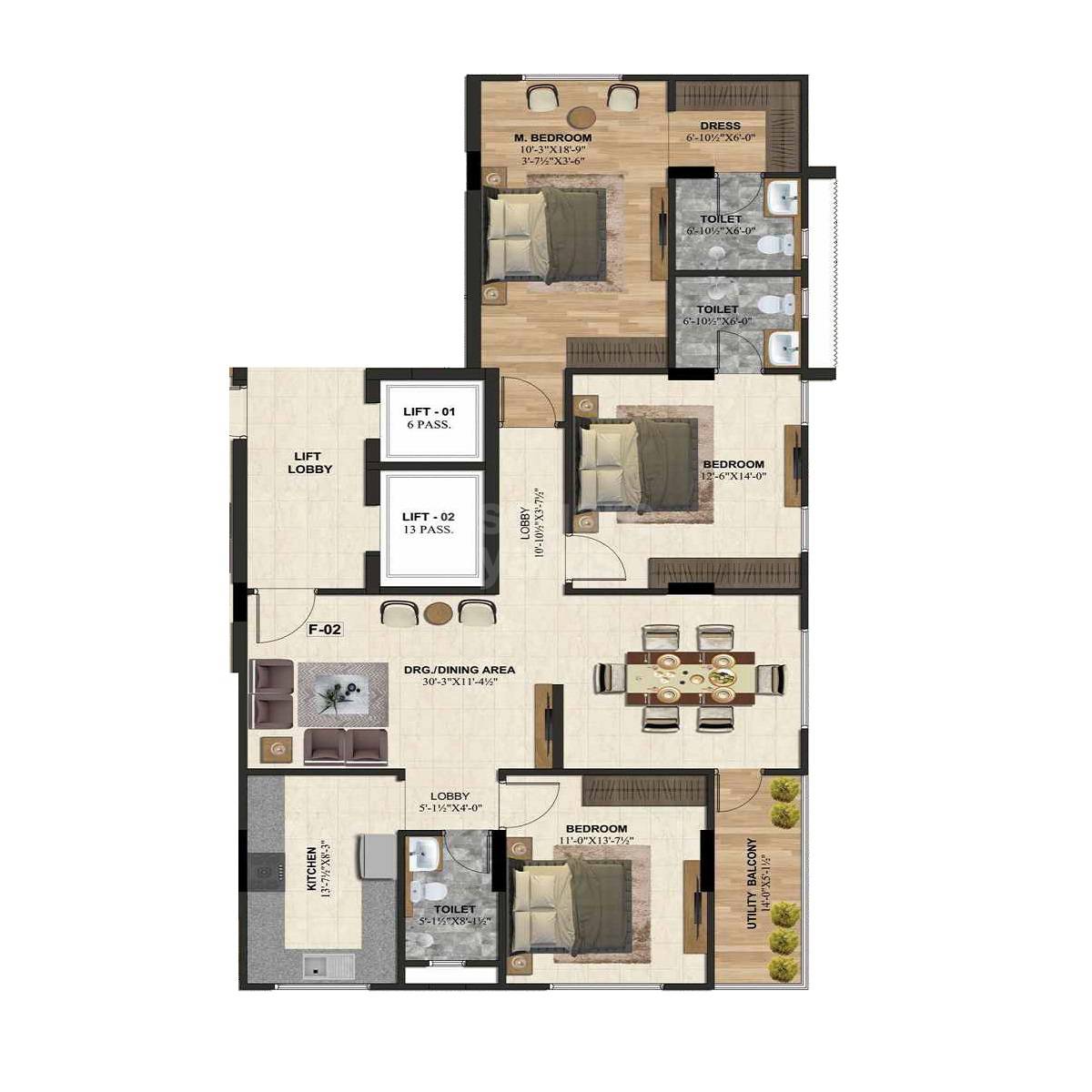 3 BHK 1871 Sq. Ft. Apartment