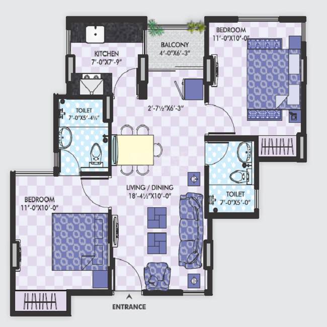 Floor plan of 2 BHK 882 Sq. Ft. Apartment in Upasna Sagar Vedas, Jaipur