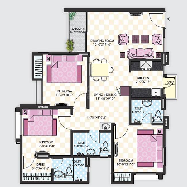 3 BHK 1392 Sq. Ft. Apartment