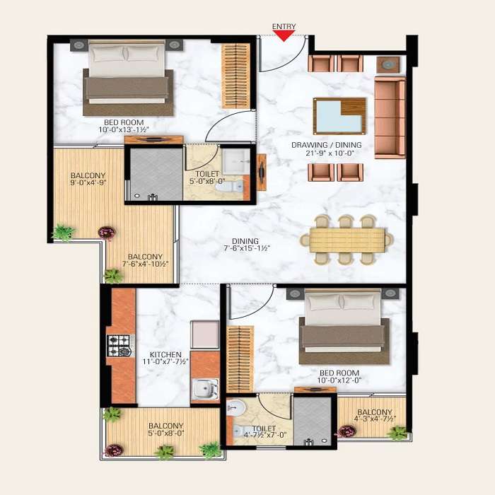 2 BHK 709 Sq. Ft. Apartment in Uttam Heights