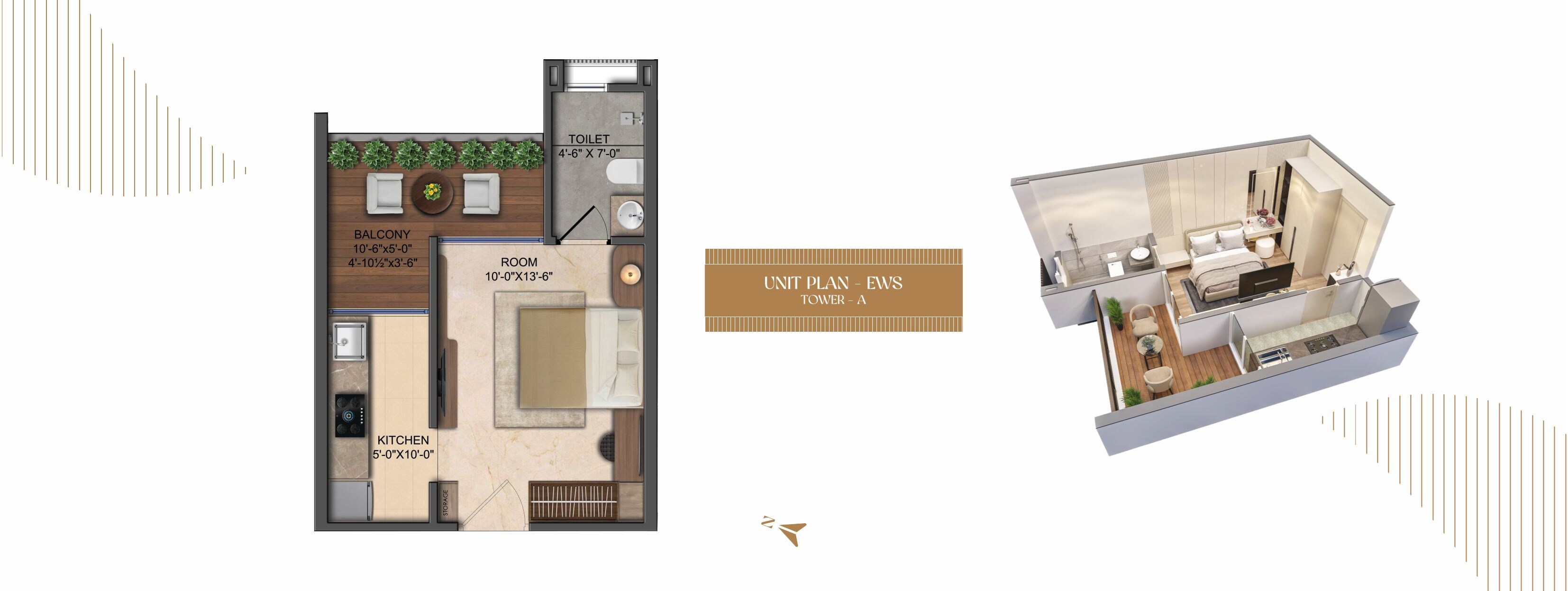 Floor plan of 1 BHK 475 Sq. Ft. Apartment in V Park, Jaipur