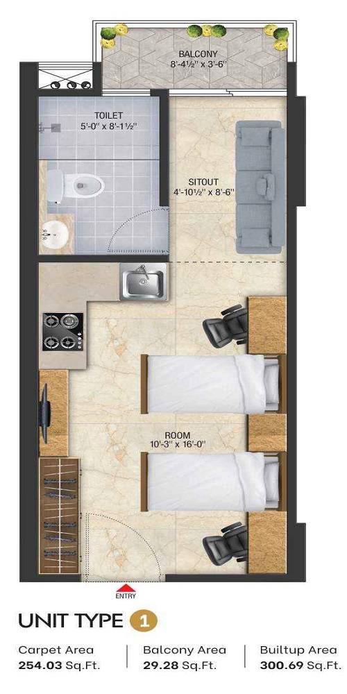 Floor plan of 254 Sq. Ft. Studio in Vanshdeep Vision 204, Jaipur