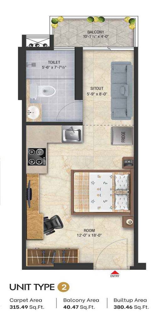 Floor plan of 315 Sq. Ft. Studio in Vanshdeep Vision 204, Jaipur