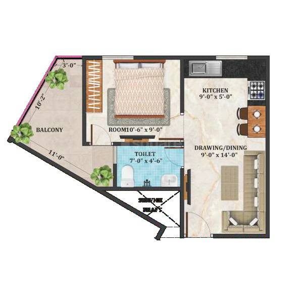 1 BHK 464 Sq. Ft. Apartment