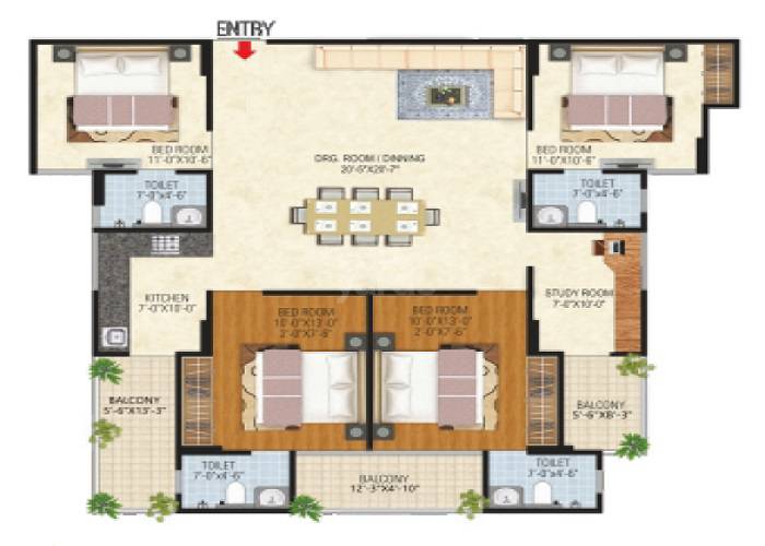 Floor plan of 4 BHK 2042 Sq. Ft. Apartment in Vardhman Kings Court, Jaipur