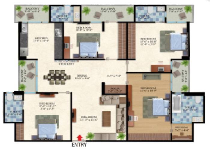 Floor plan of 4 BHK 2380 Sq. Ft. Apartment in Vardhman Kings Court, Jaipur