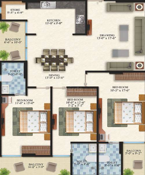 3 BHK 1914 Sq. Ft. Apartment