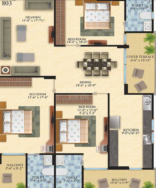 3 BHK 2060 Sq. Ft. Apartment