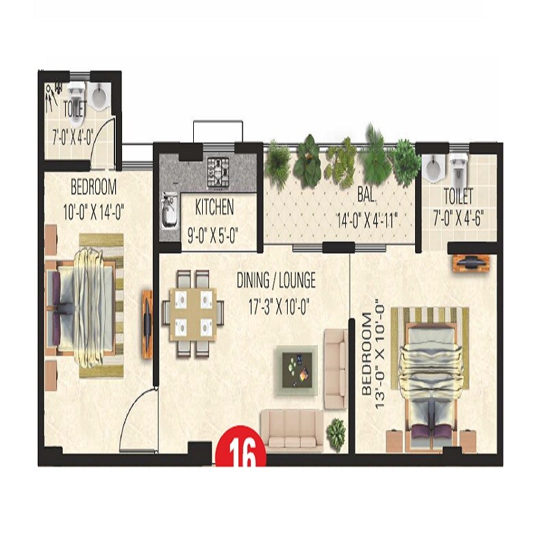 Floor plan of 2 BHK 901 Sq. Ft. Apartment in Vardhman The Horizon, Jaipur