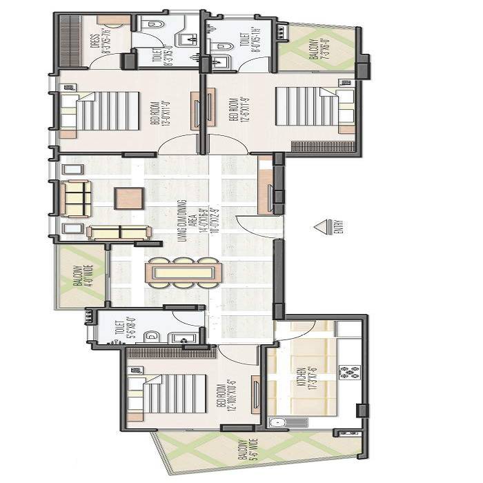 3 BHK 1159 Sq. Ft. Apartment